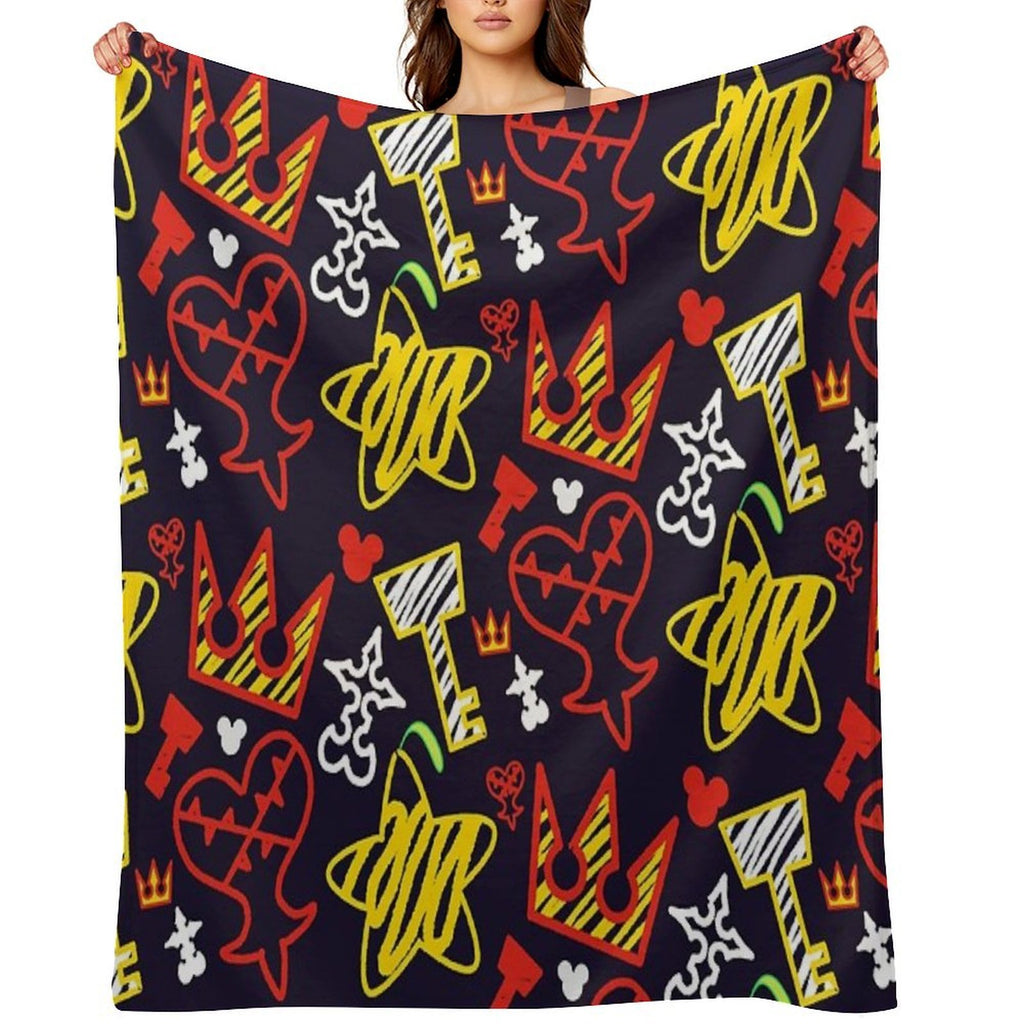 Kingdom Hearts Crayon Style Pattern - Bright Travel-friendly Throw Blanket