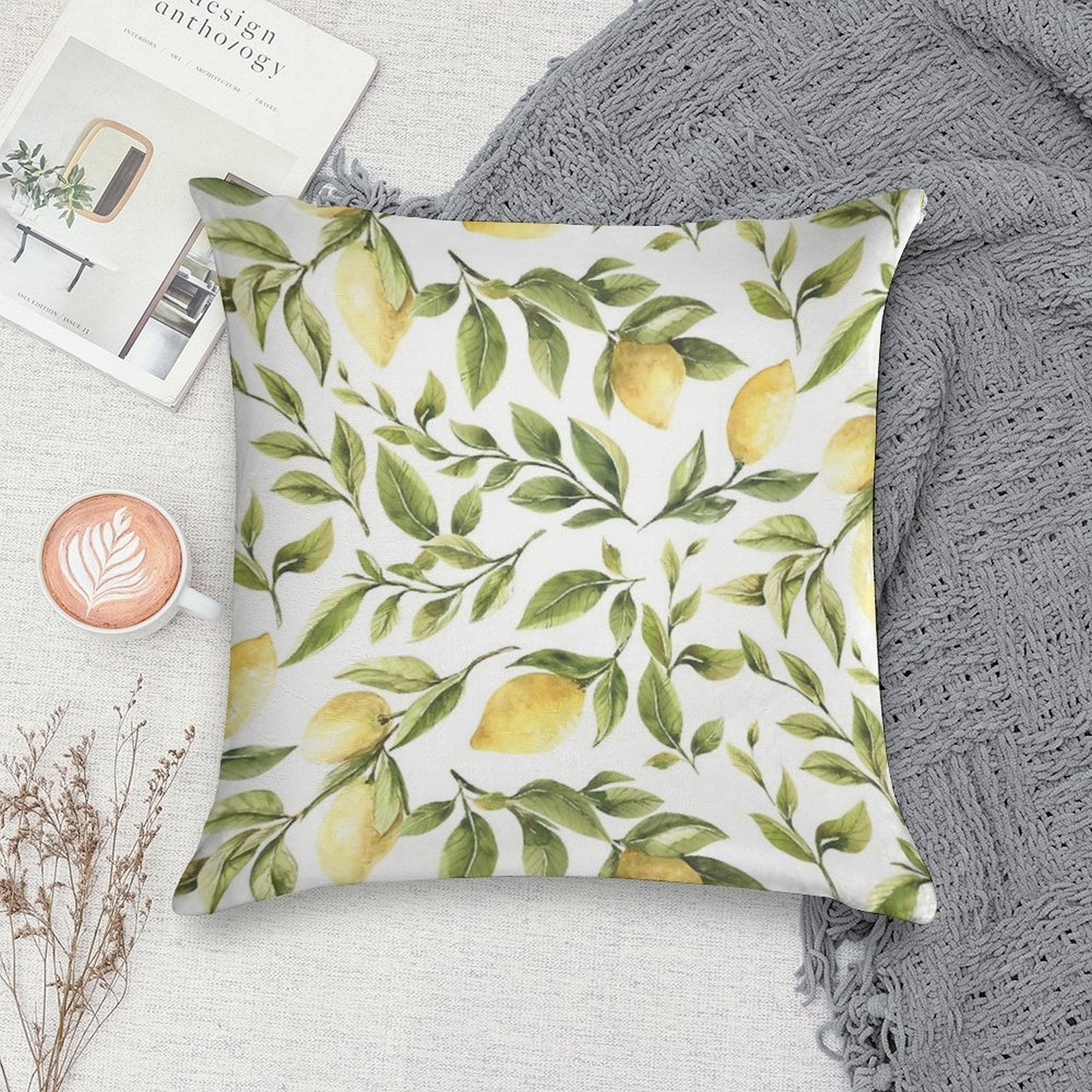 Summer Yellow Lemon Citrus And Green Foliage Soft Washable Throw Pillow