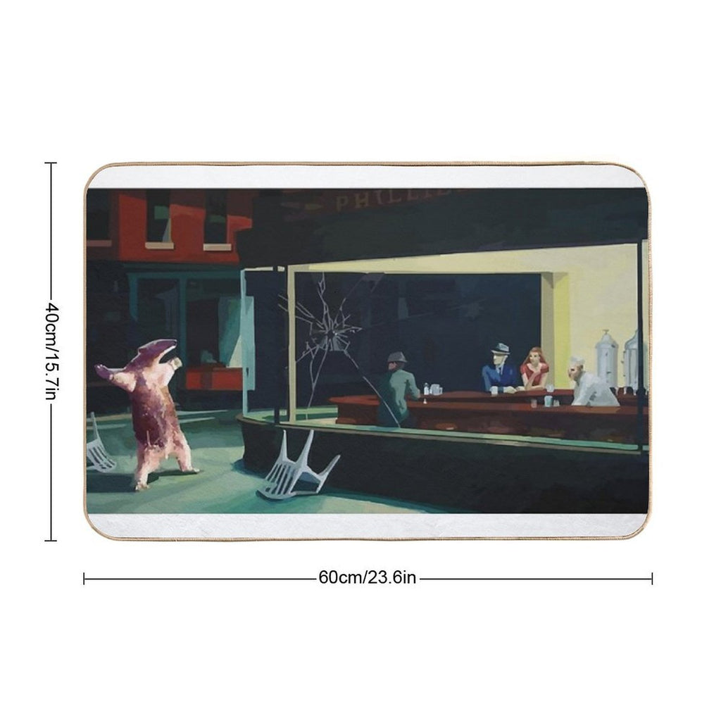 Banksy Nighthawks Anteater Edward Hopper  Easy To Clean Bath Mat