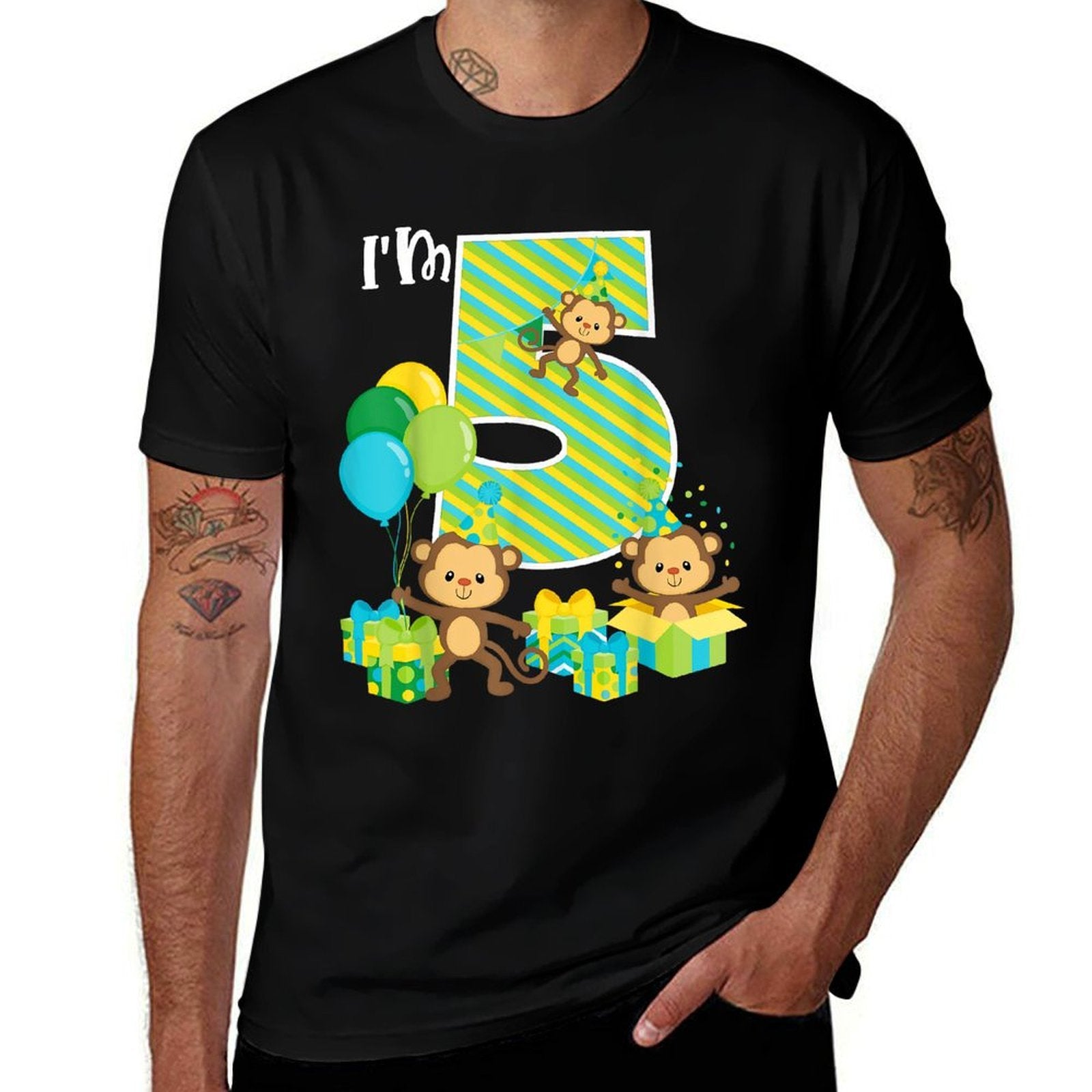 Birthday Monkey 5th Birthday Party Five Year Old Kid Toddler  Moisture-wicking T-Shirt