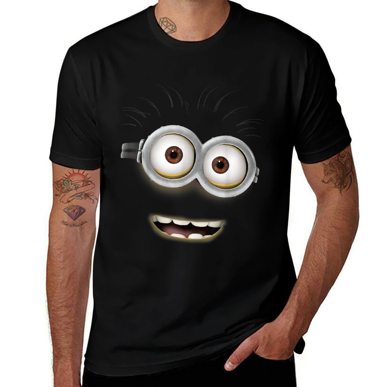 Despicable Me Minions Phil Face Graphic  Ribbed Collar T-Shirt