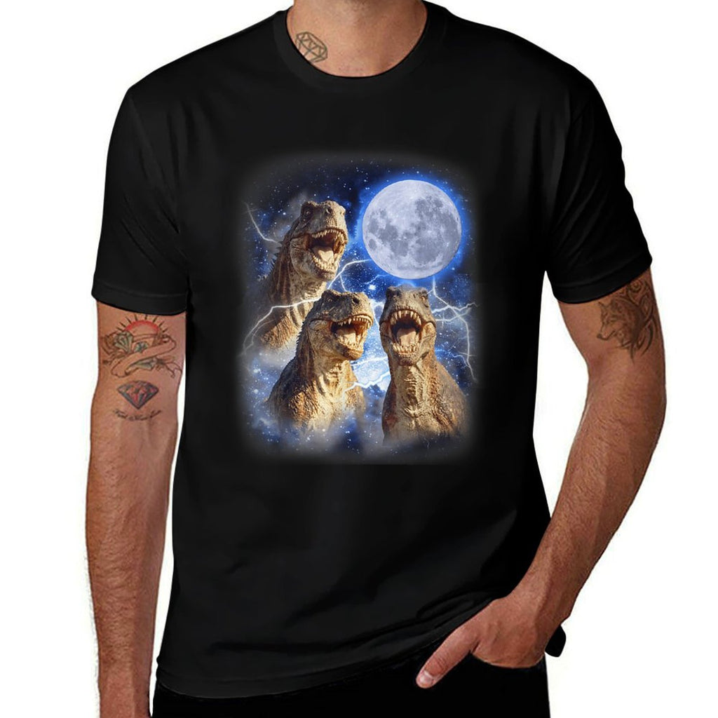 3 Tyrannosaurus Moon Howling Prehistoric Funny Dinosaurs  High-quality Stitching T-Shirt