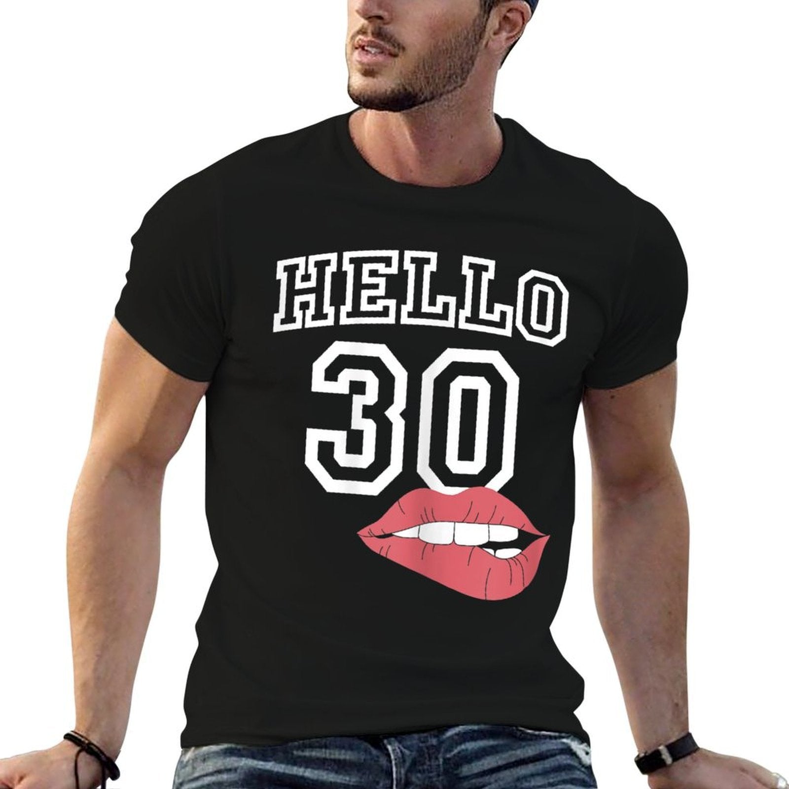 Womens Hello 30 with Lips 30th Birthday  Slim-fit Cut T-Shirt