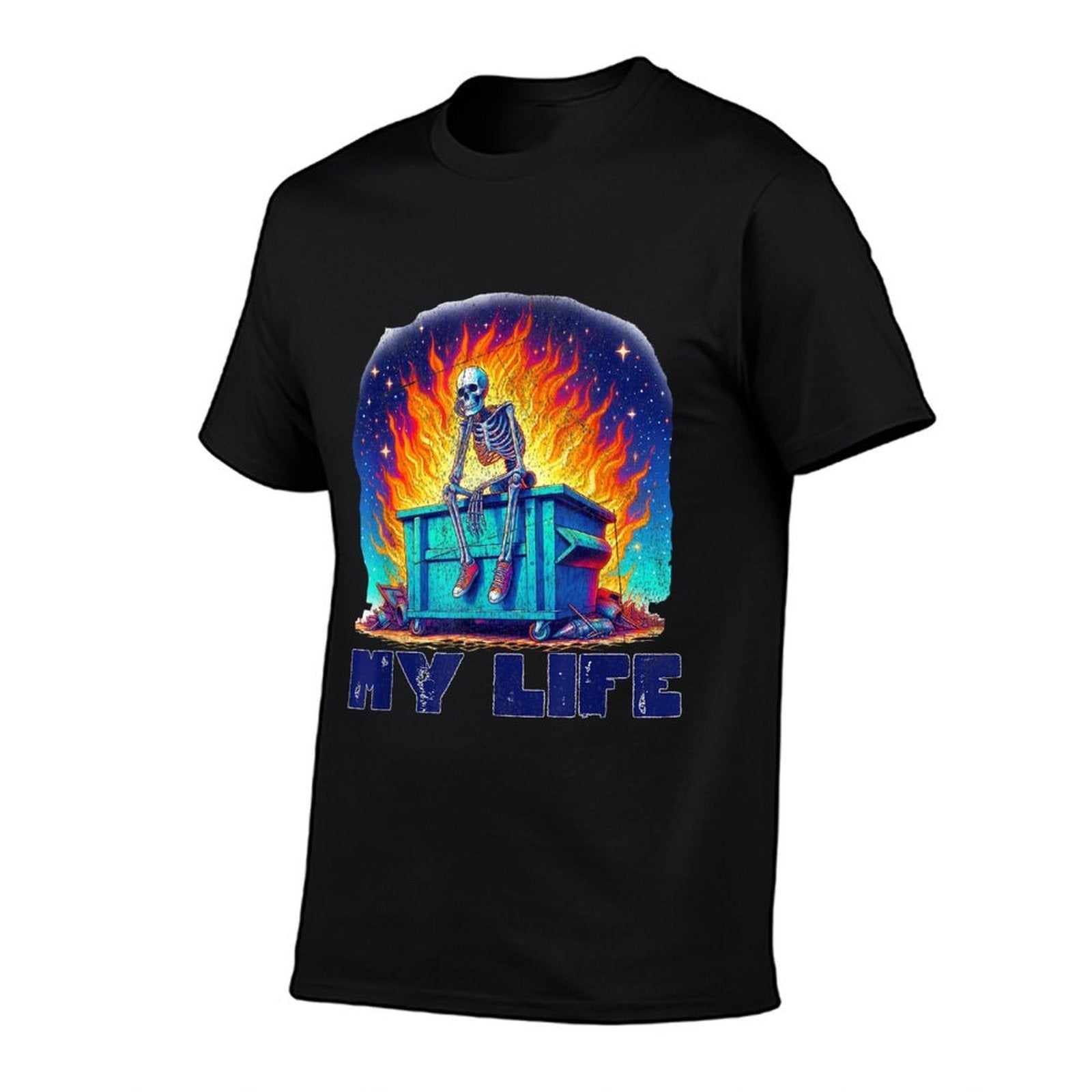 Skeleton Dumpster Fire My Life Sarcastic Meme Sus Bro Gamer  Summer-ready Fabric T-Shirt