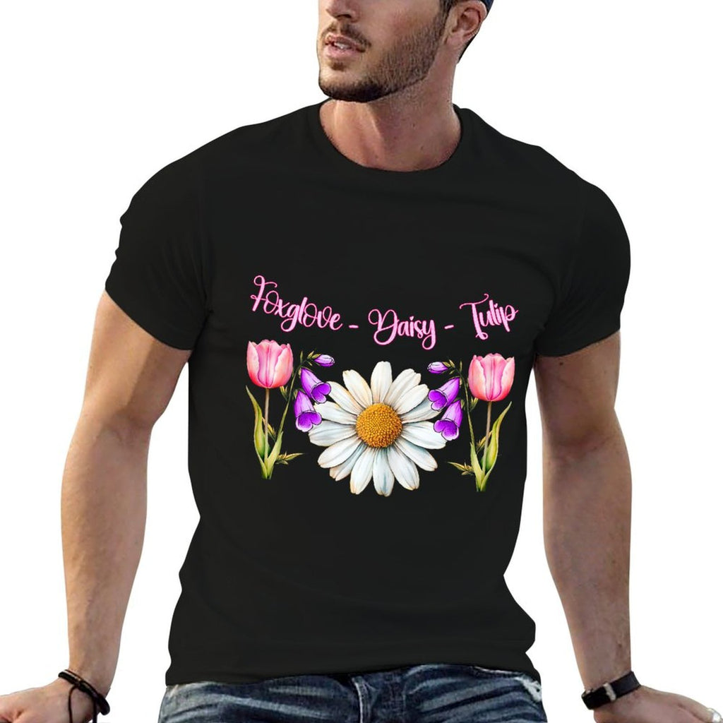 Foxglove Daisy Tulip Botanical Flower – Vintage Floral Art  Polyester Blend T-Shirt