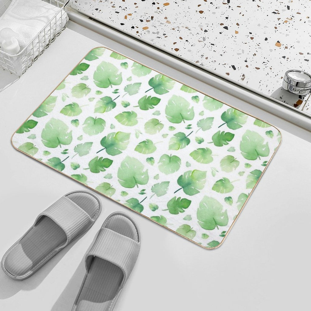 Watercolor Monstera Leaves Pattern  Long-Lasting Bath Mat