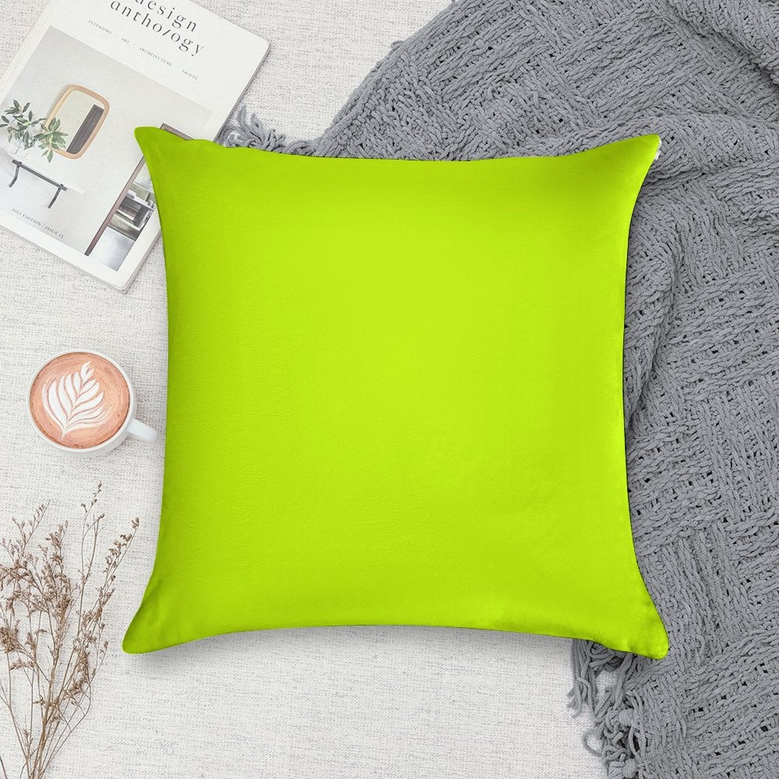 Bright Green Lime Neon Color Soft Gift Ready Throw Pillow