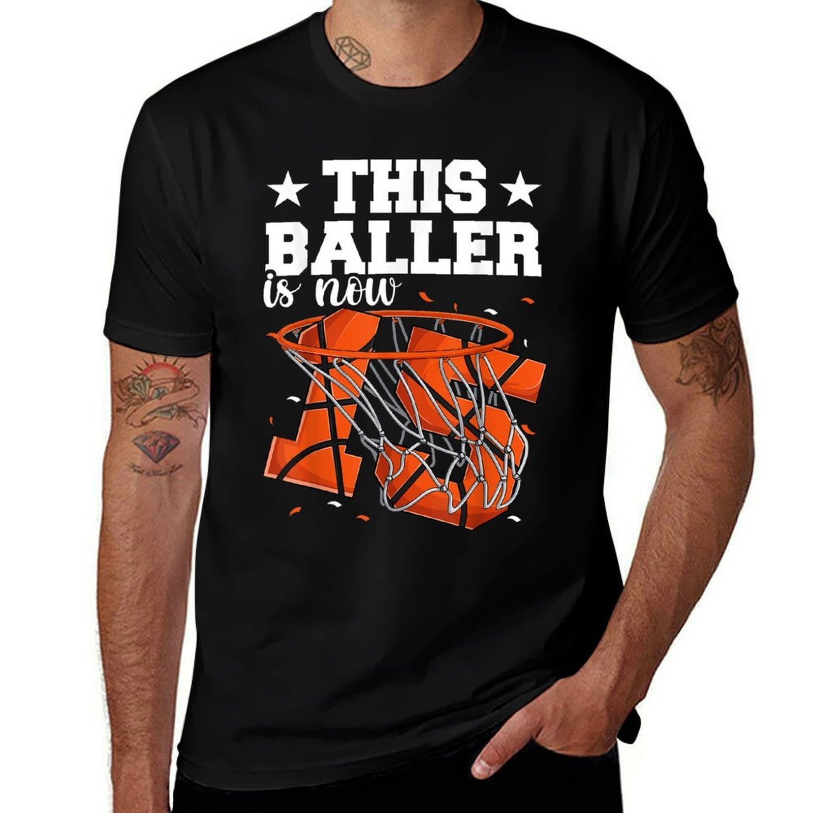 15th Birthday Basketball Boys, Baller 15 Year Old Bday  Wrinkle-resistant T-Shirt