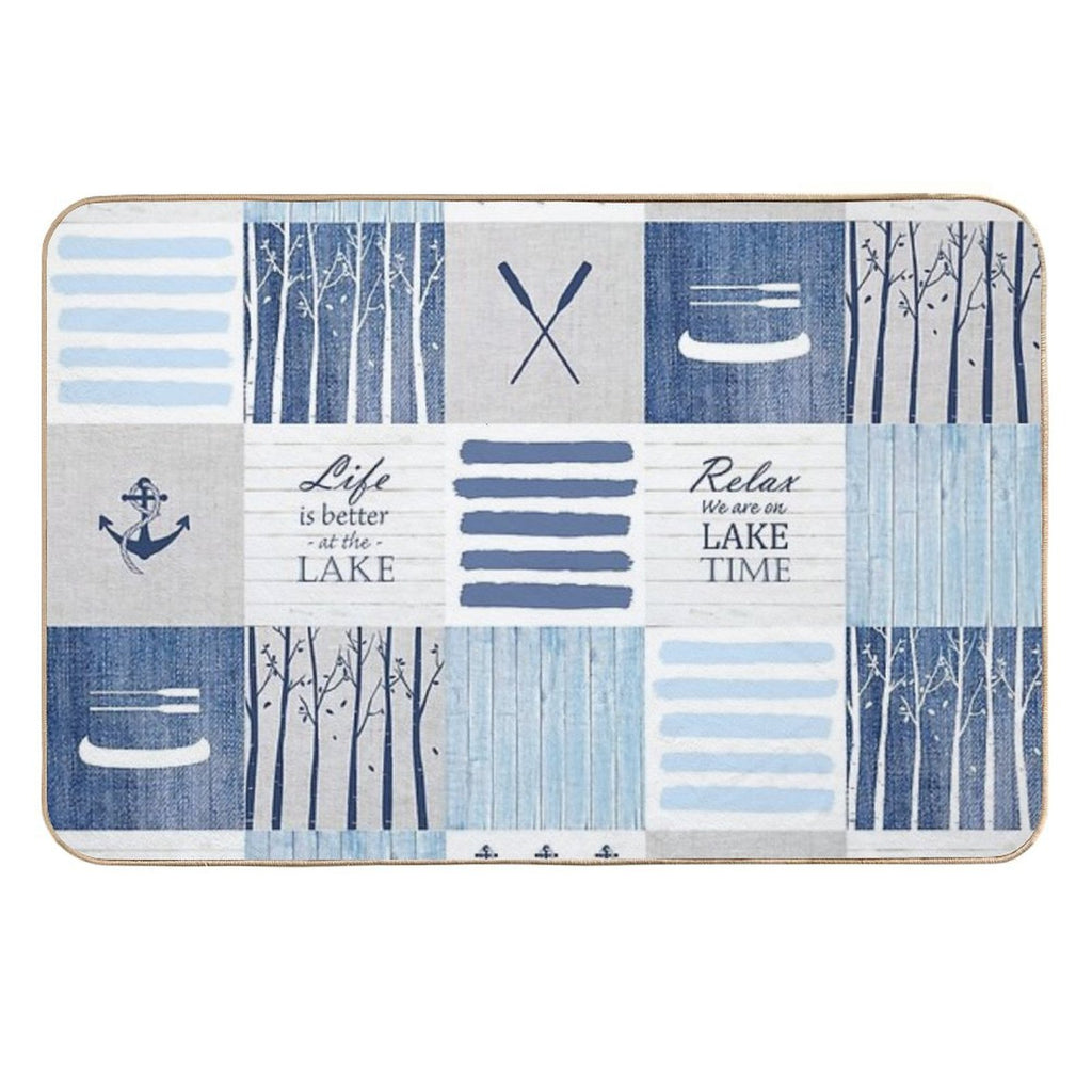 Life Is Better at The Lake Patchwork  Easy To Clean Bath Mat