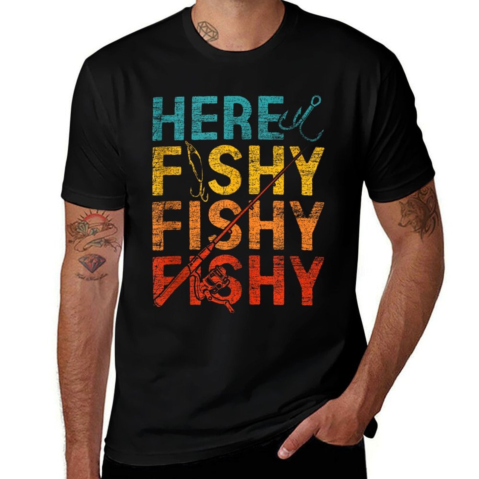 Here Fishy Fishy Fishy  Tagless Design T-Shirt