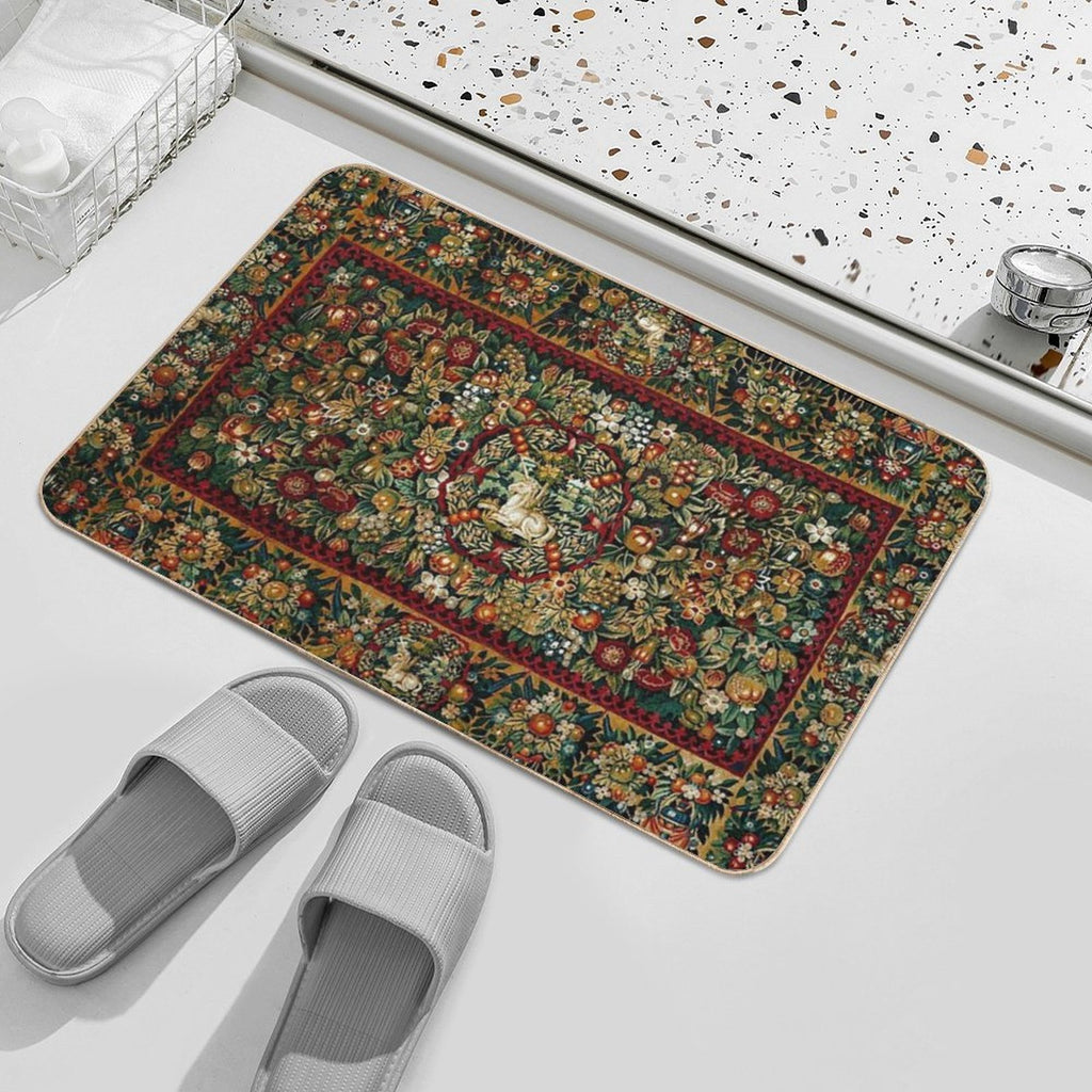 Medieval Unicorn Floral Tapestry  Absorbent Bath Mat