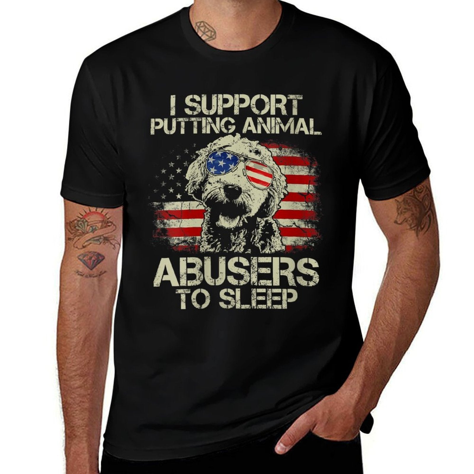 Womens Doodle USA I Support Putting Animal Abusers To Sleep  Oversized Silhouette T-Shirt