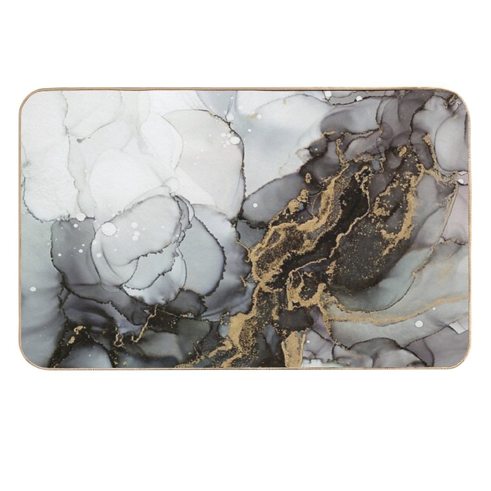 Black And Gold Marble Storm  Toxin-Free Bath Mat