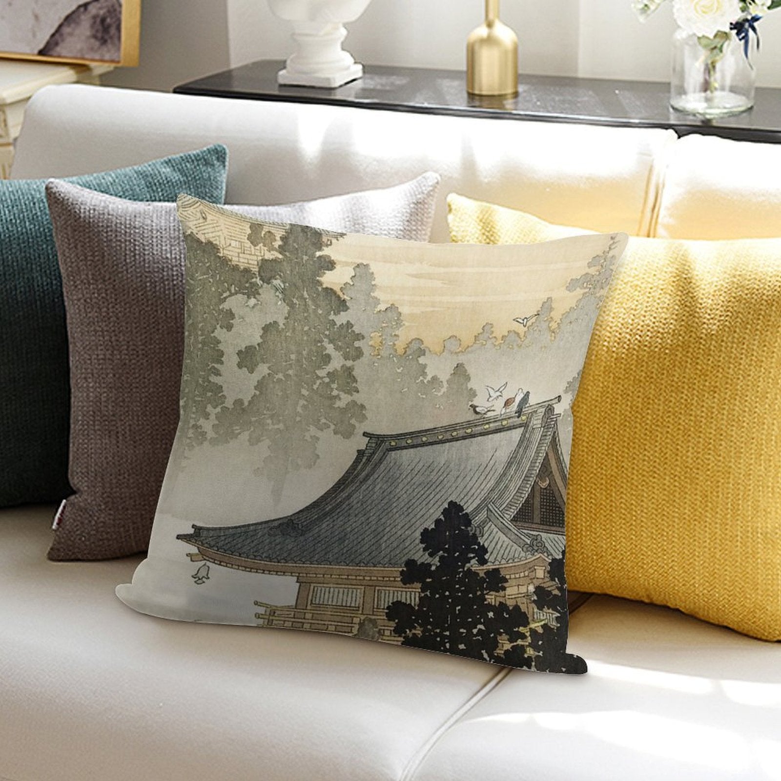 Pagoda - Japanese Art 1900s Soft Bedroom Essential Throw Pillow