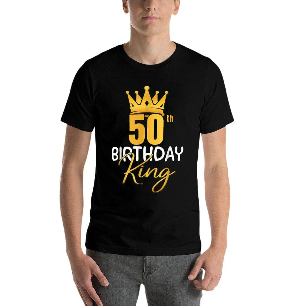 50th Birthday King Gold Crown For Boys And Men  Ribbed Collar T-Shirt