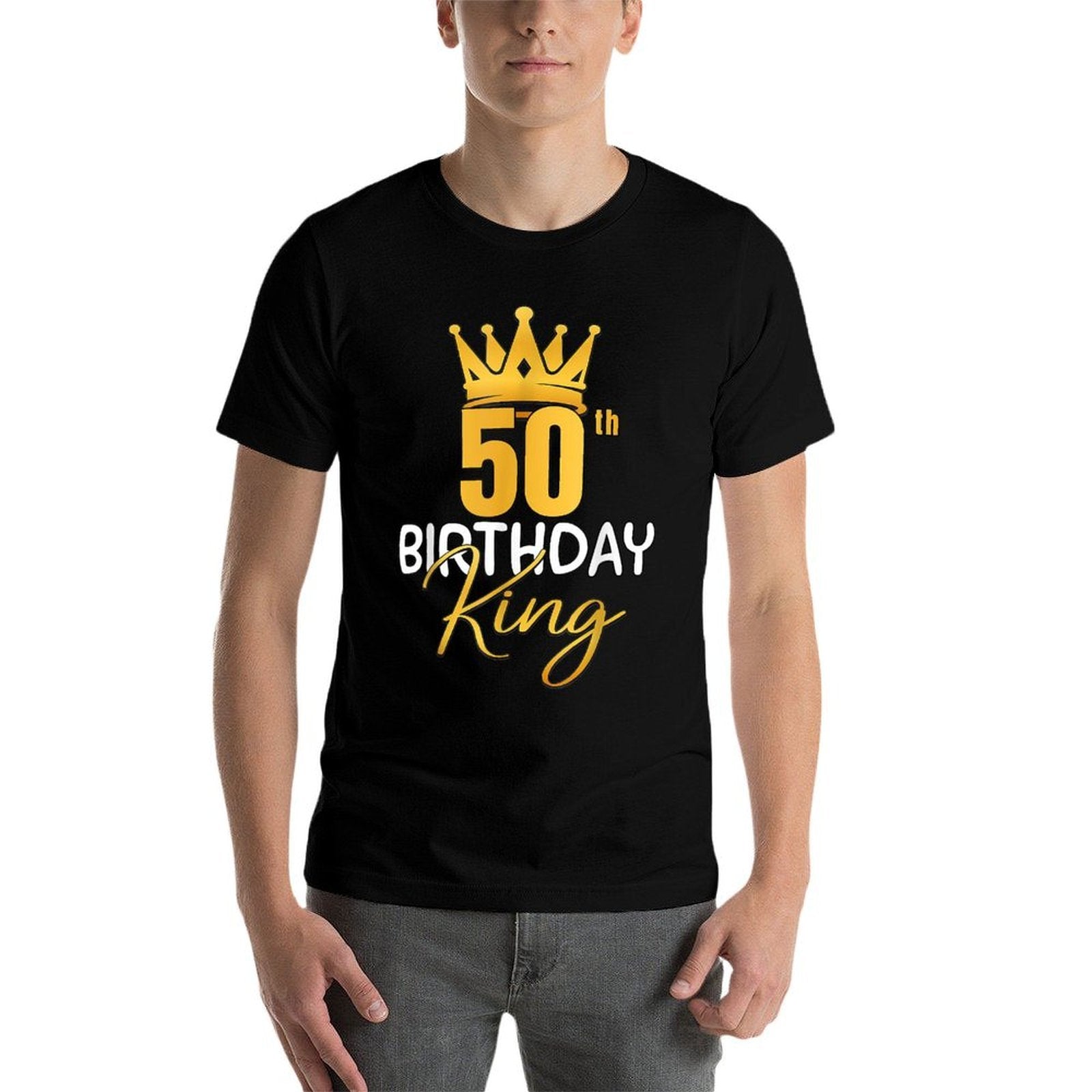 50th Birthday King Gold Crown For Boys And Men  Ribbed Collar T-Shirt