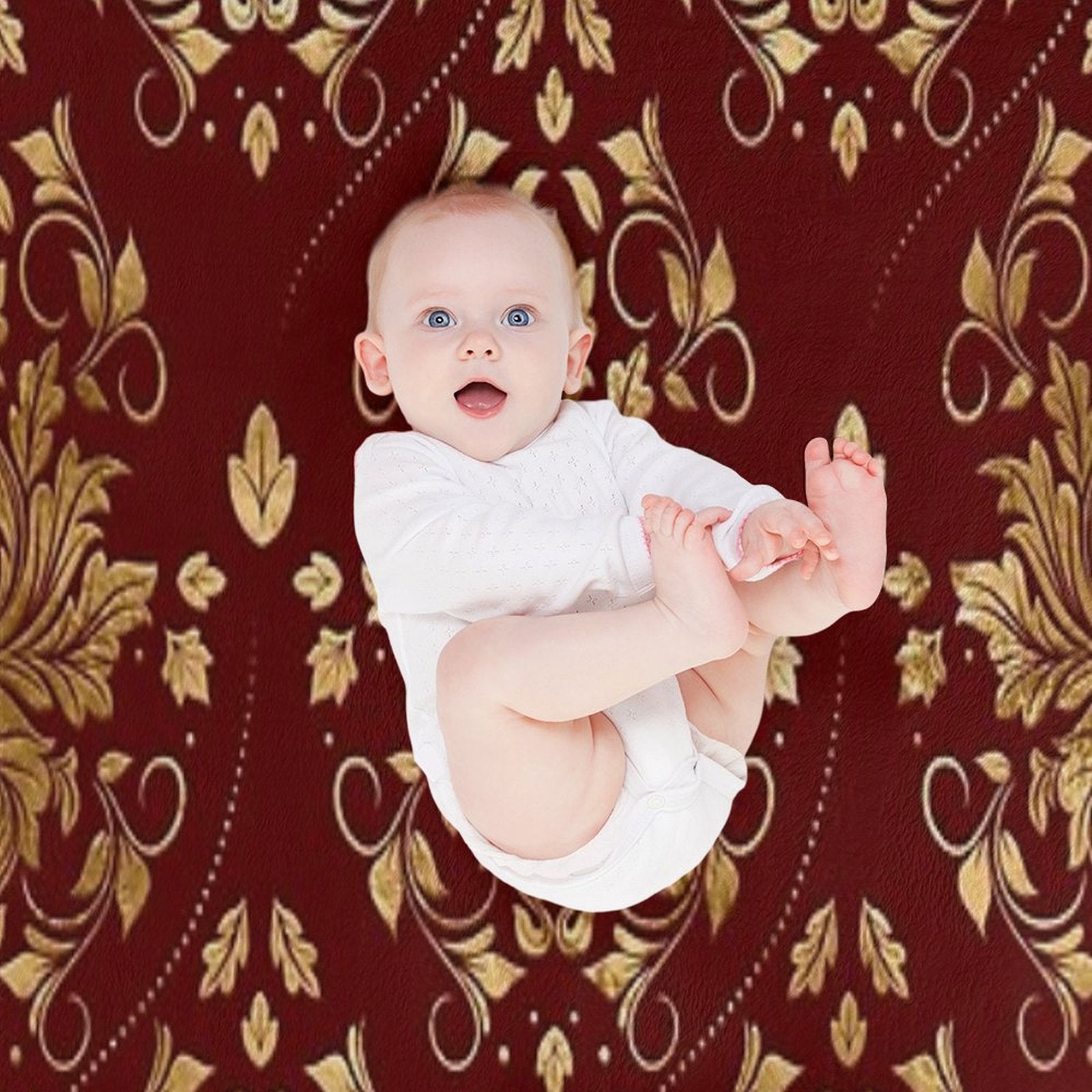 Oriental Vintage Damask Pattern - Red And Gold Eco-conscious Throw Blanket