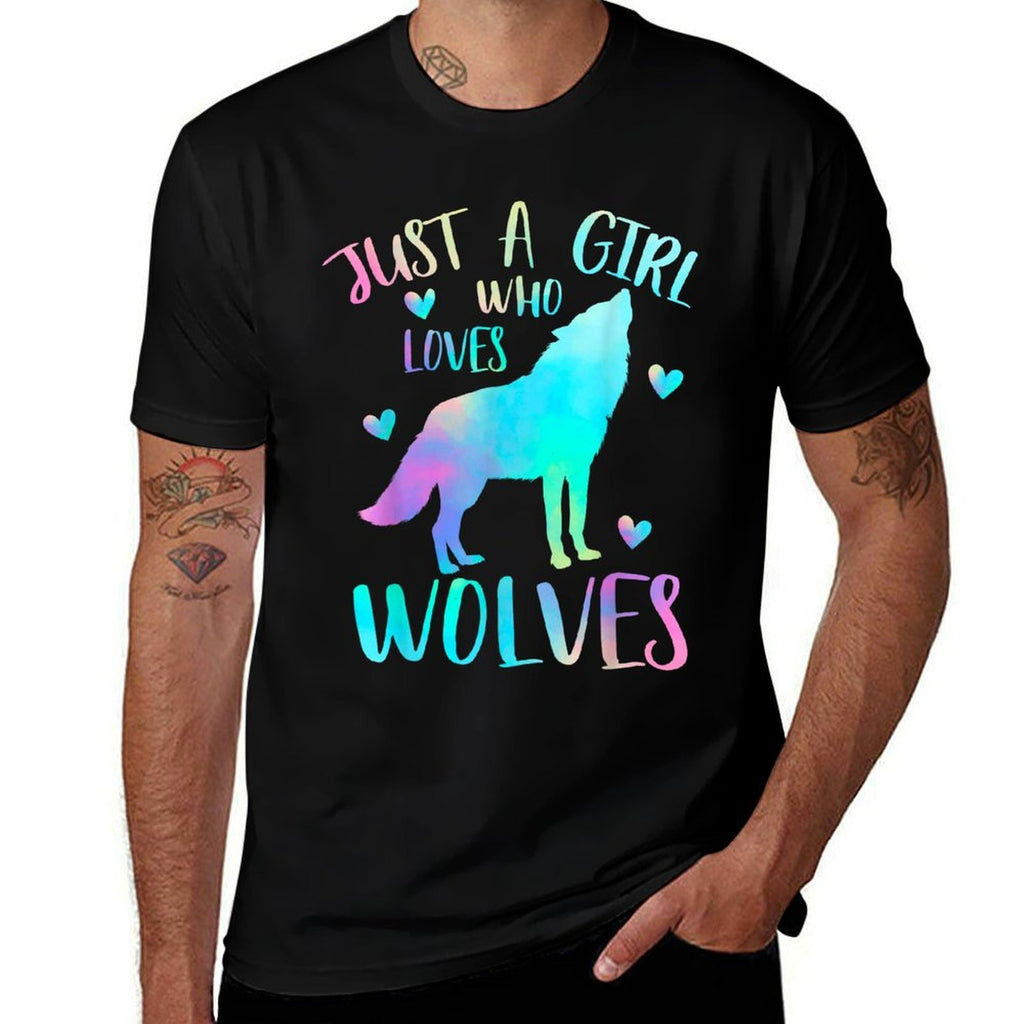 Just A Girl Who Loves Wolves Watercolor Cute Wolf Lover,Short Sleeve  Versatile T-Shirt