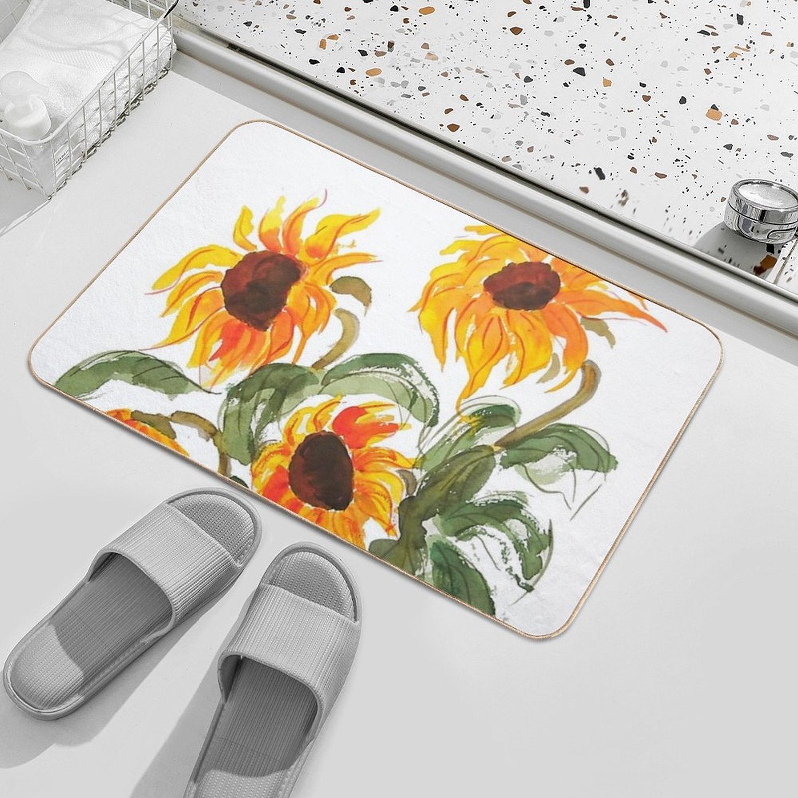 Hand Painted Sunflower Watercolor 2018  Pet-Safe Bath Mat