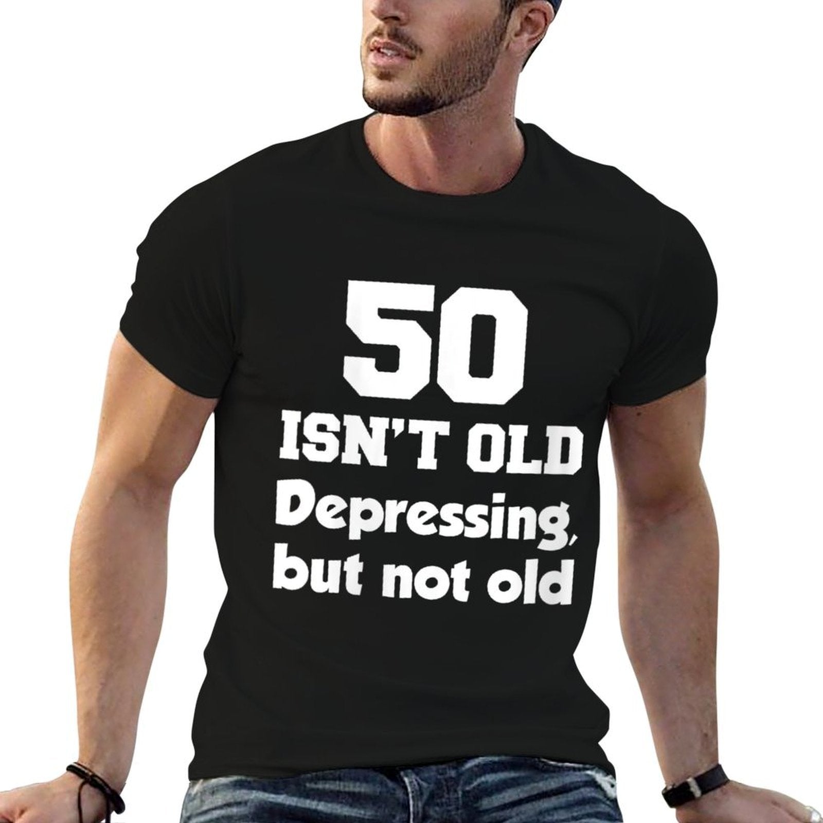 Womens 50 Isn't Old Depressing, But Not Old 50th Birthday  Rolled Sleeves T-Shirt