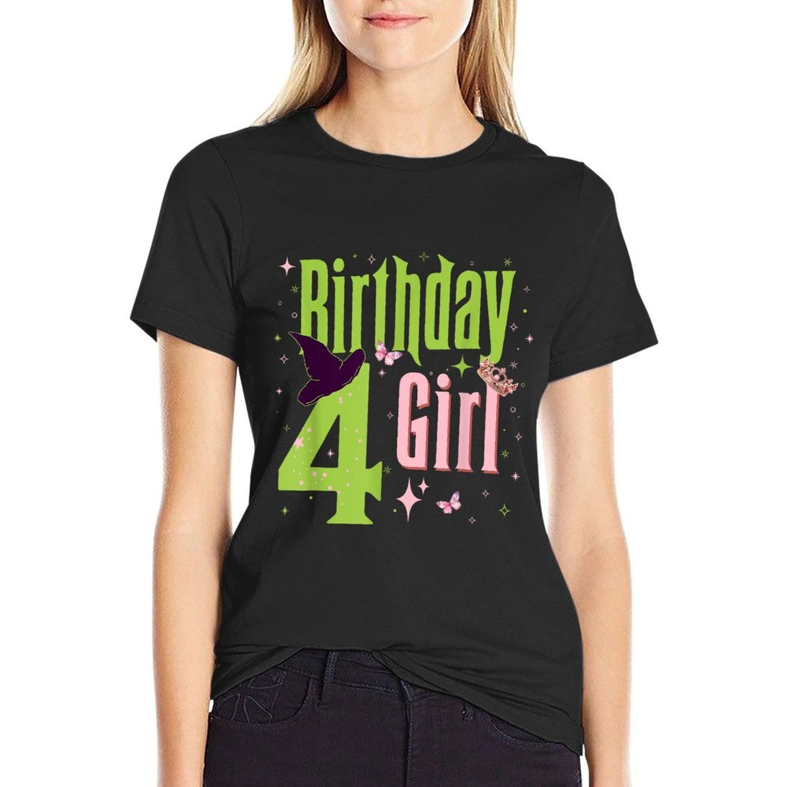 4Th Birthday Witch Pink And Green 4 Year Old Birthday Girl  Versatile T-Shirt