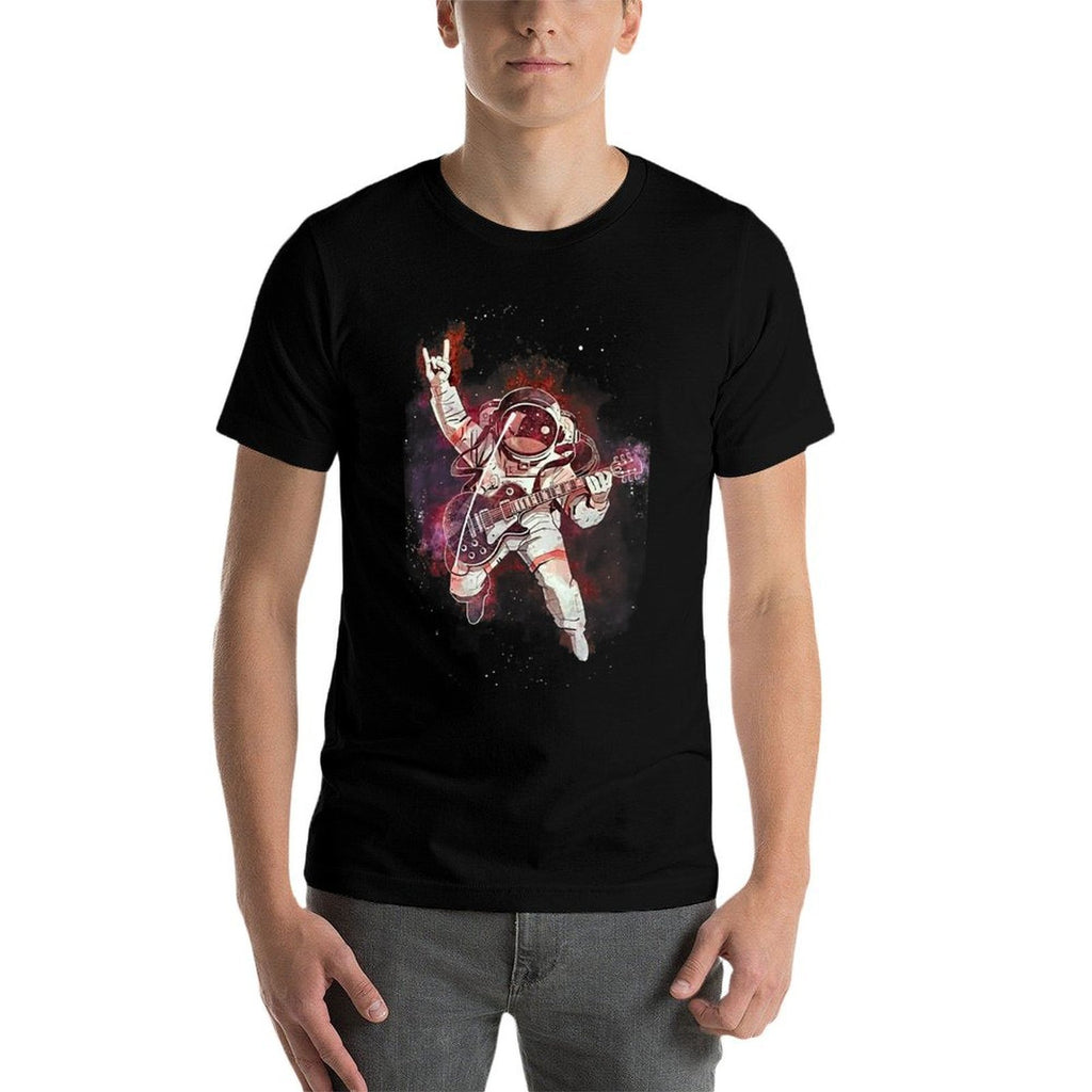 Space Astronaut Playing Guitar Astronomy Electric Guitarist  Rolled Sleeves T-Shirt