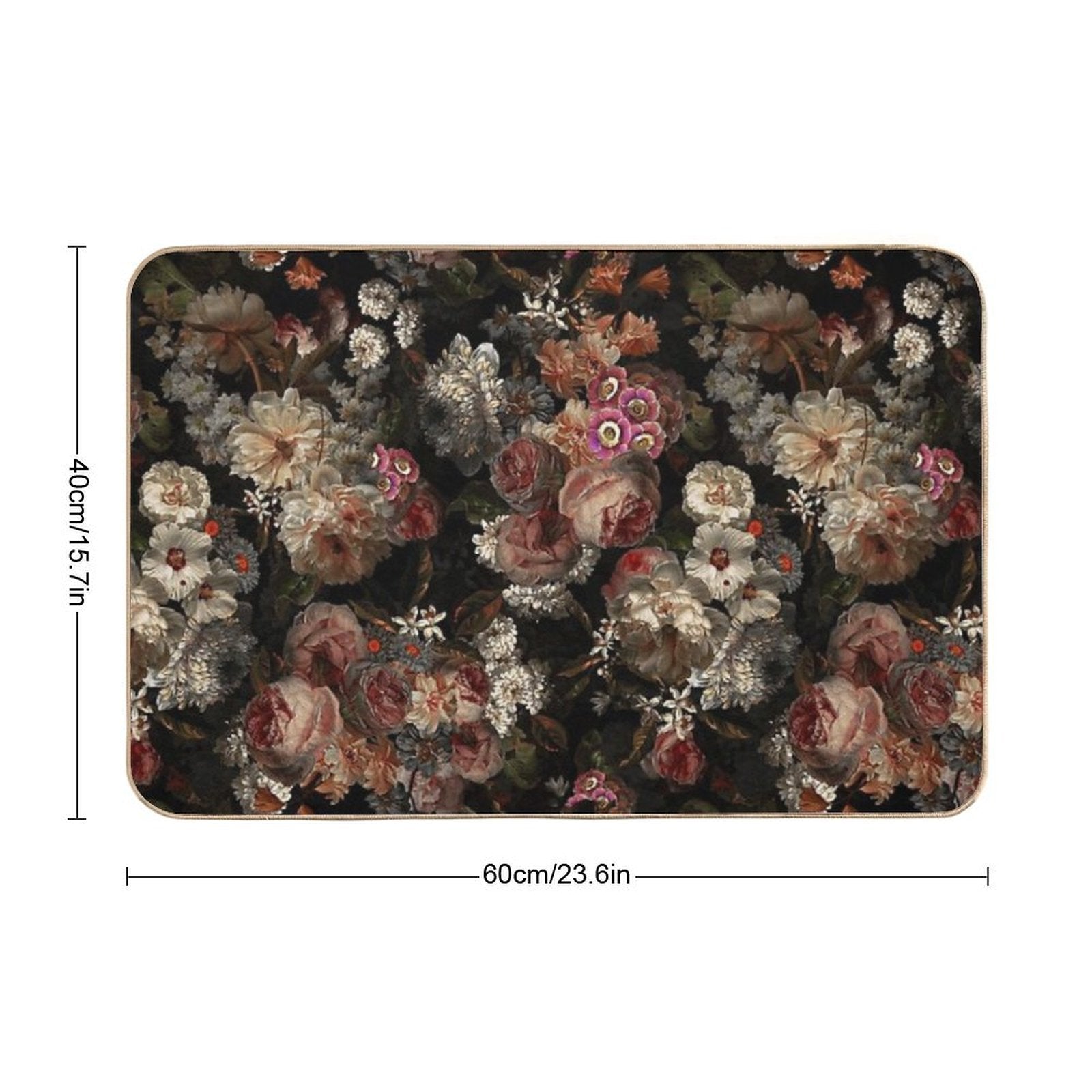Flemish Masters - Vintage Midnight Botanical Garden Pattern NightGarden  Toxin-Free Bath Mat