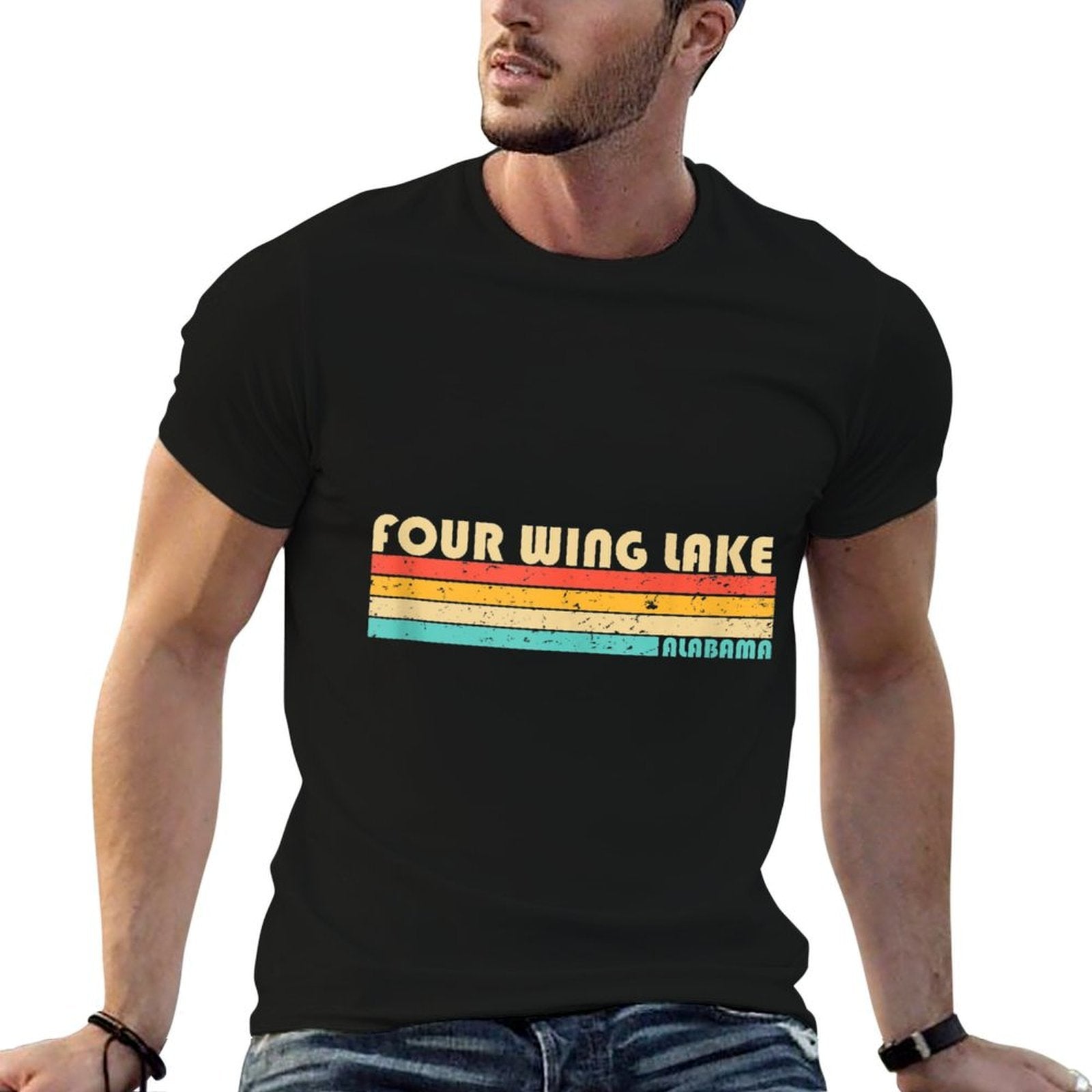 FOUR WING LAKE ALABAMA Funny Fishing Camping Summer  Ribbed Collar T-Shirt