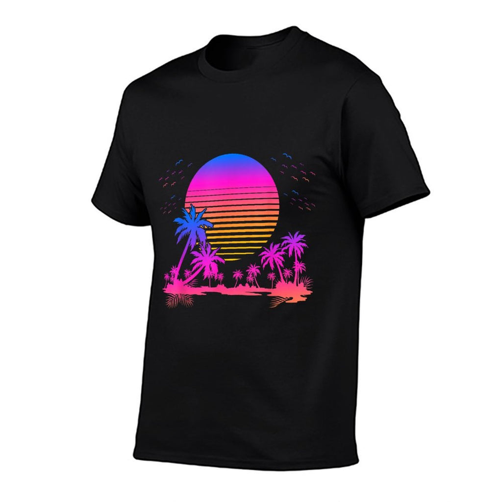 Sunset Palm Trees Retro 80s Aesthetic 90s Art Vaporwave  Summer-ready Fabric T-Shirt