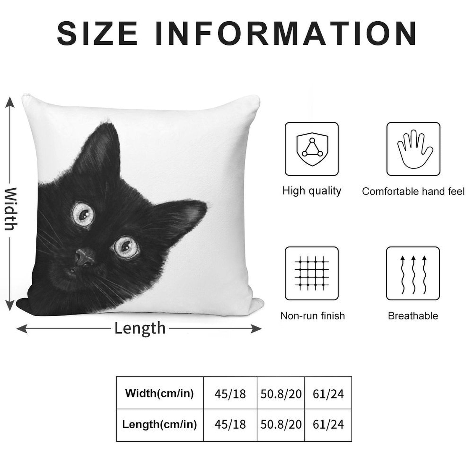 Black Cat Soft Short Plush Fabric Throw Pillow