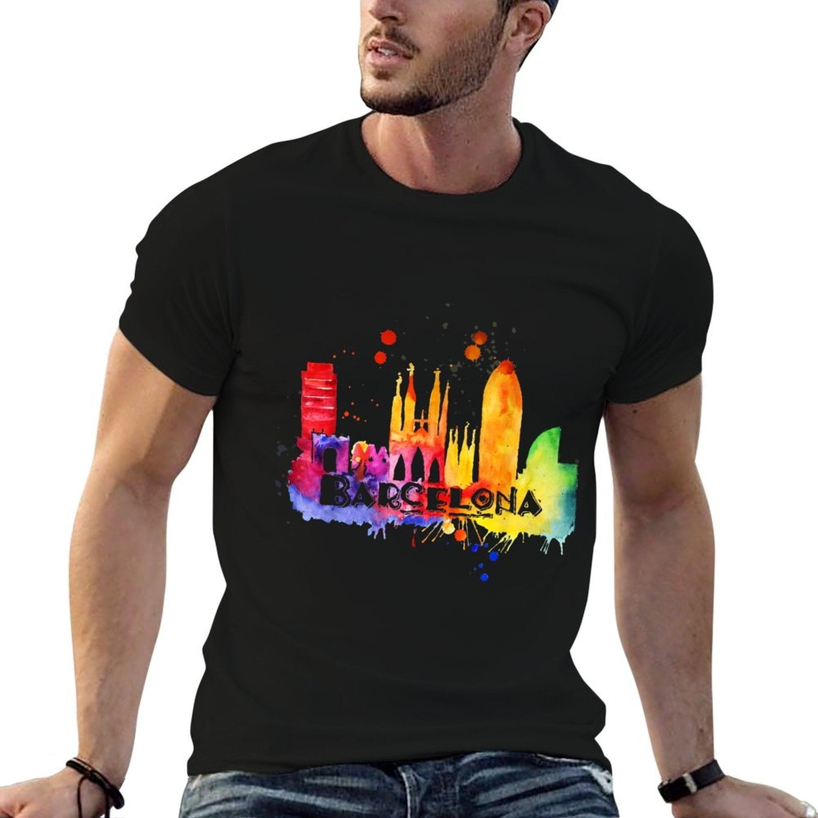 Barcelona, Spain - Souvenir Landscape  Fade-proof Color T-Shirt