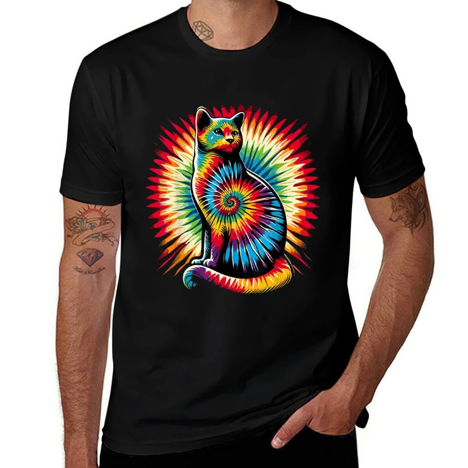 Cute Cat Tie Dye  Tagless Design T-Shirt