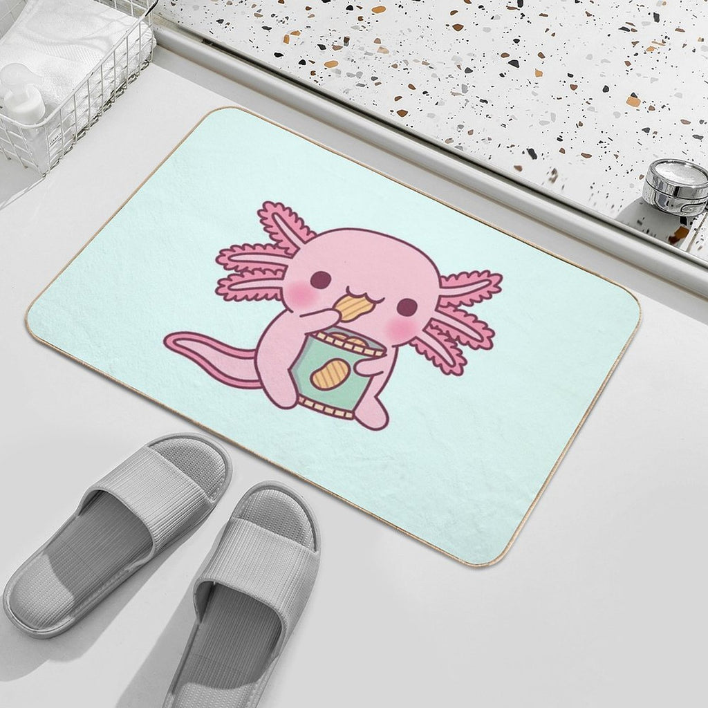 Cute Axolotl Eating Potato Chips  Odorless Bath Mat