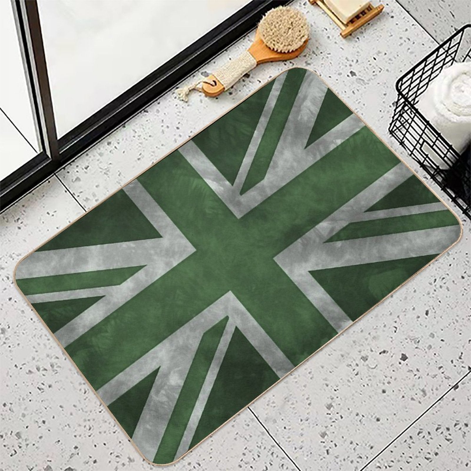 Green Distressed Union Jack  Dirt-Trapping Bath Mat
