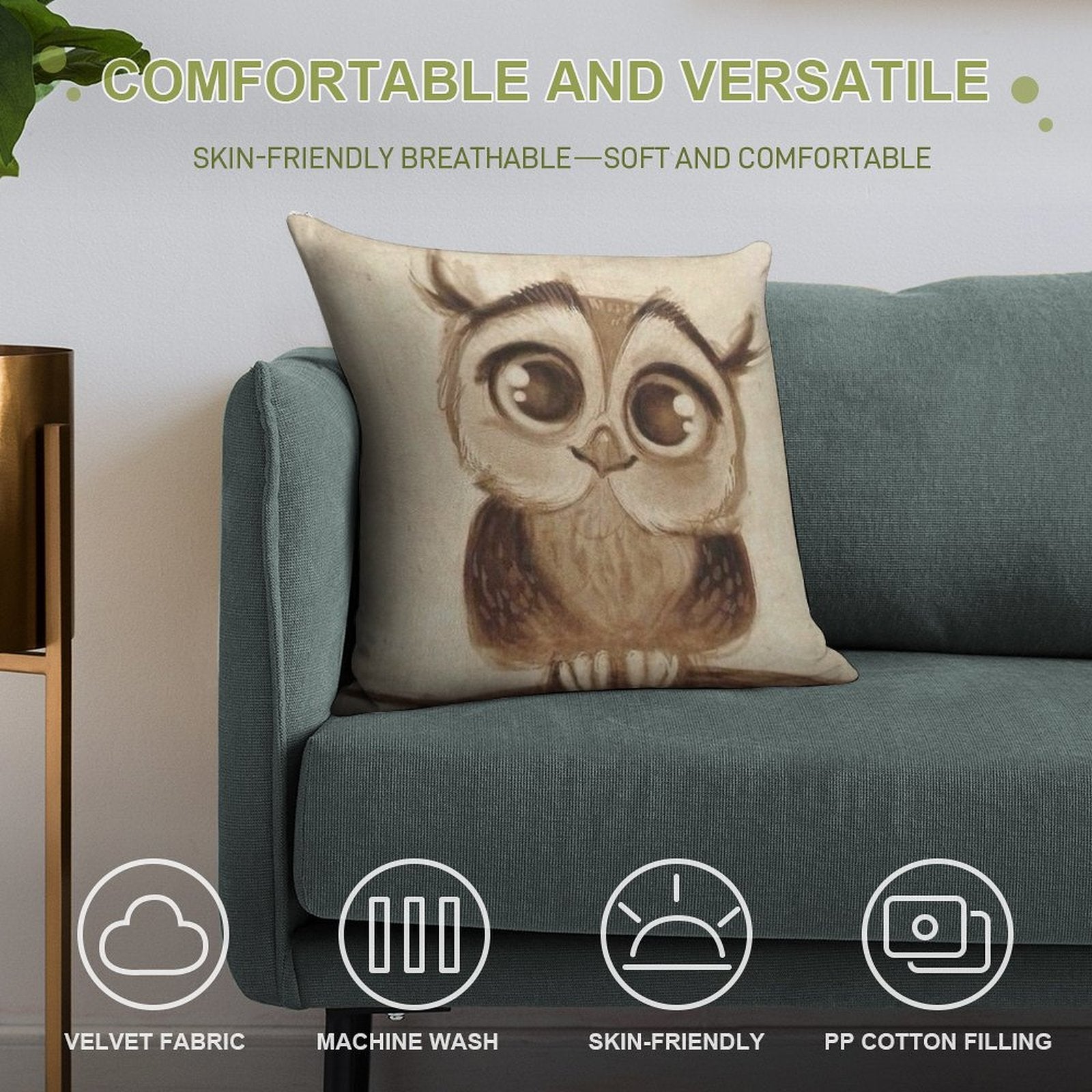 Cute Owl Soft Shrink-Resistant Throw Pillow