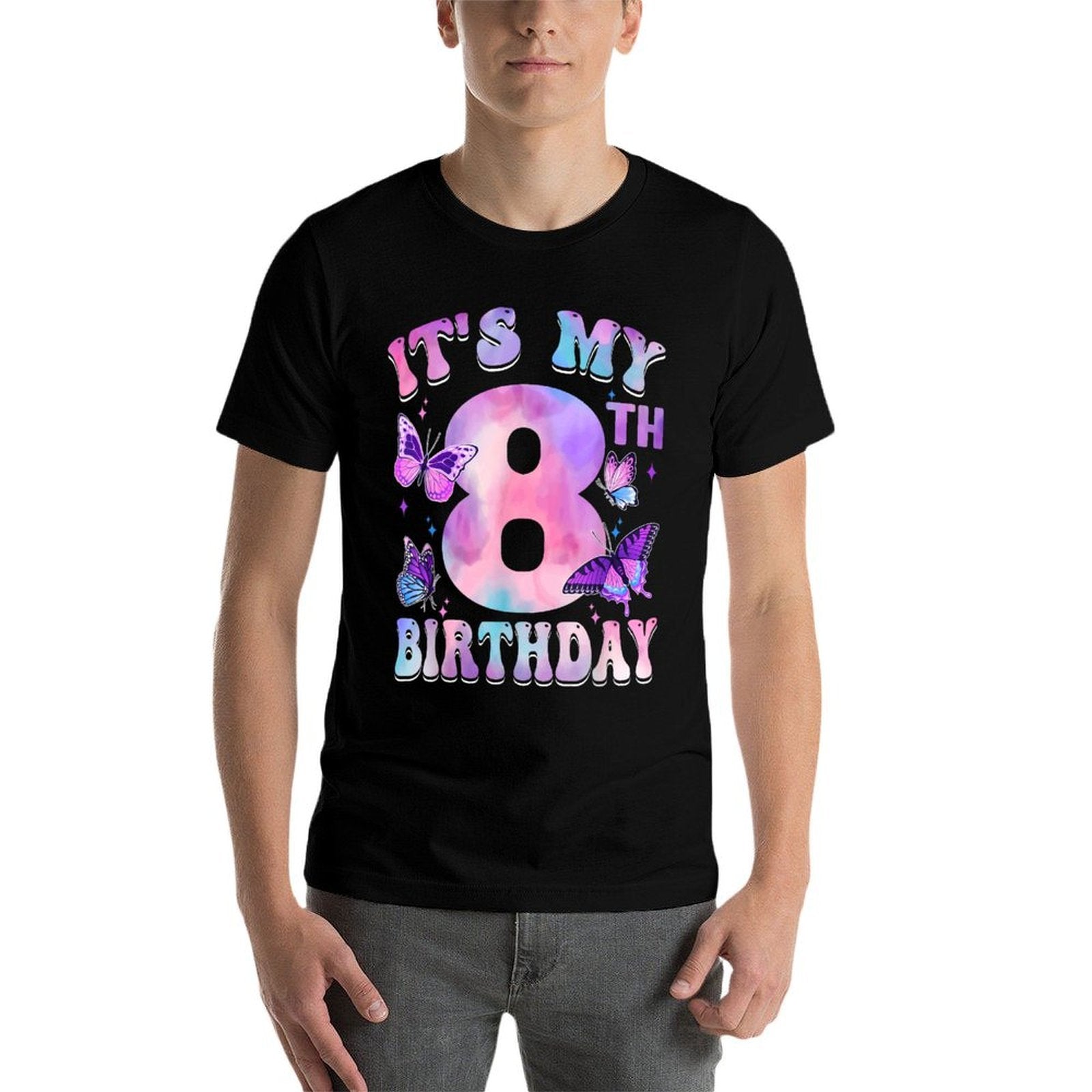 It's My 8th Birthday Butterfly Theme 8 Year Old Party Girl  Durable T-Shirt