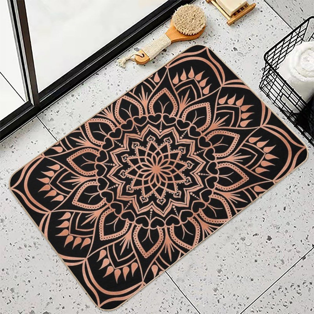 Rose Gold Mandala Pattern - Black  Anti-Trip Bath Mat