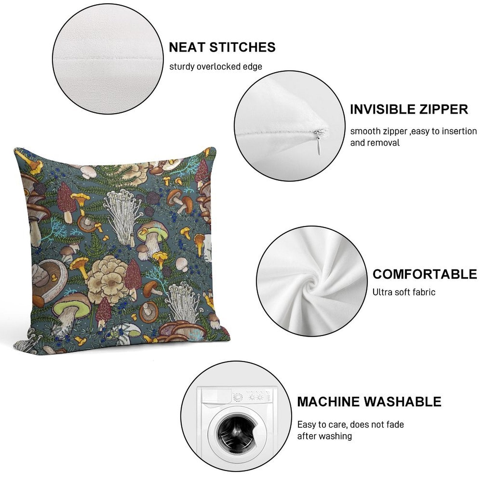 Mushroom Forest Soft Home Decor Throw Pillow