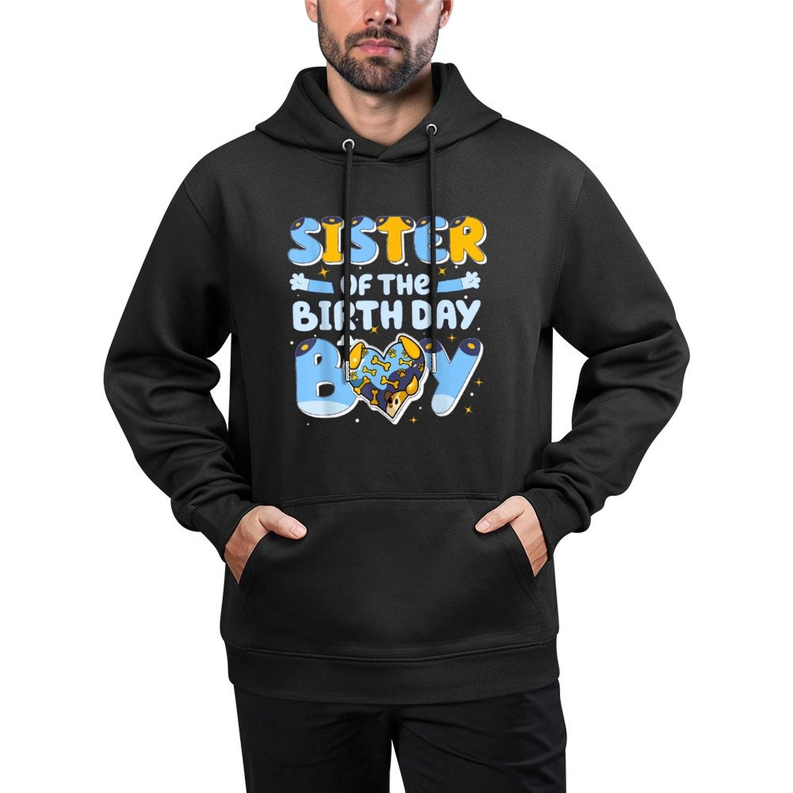 Sister Of The Birthday Boy Funny Blue Dog Family Matching Breathable Fabric Hoodie