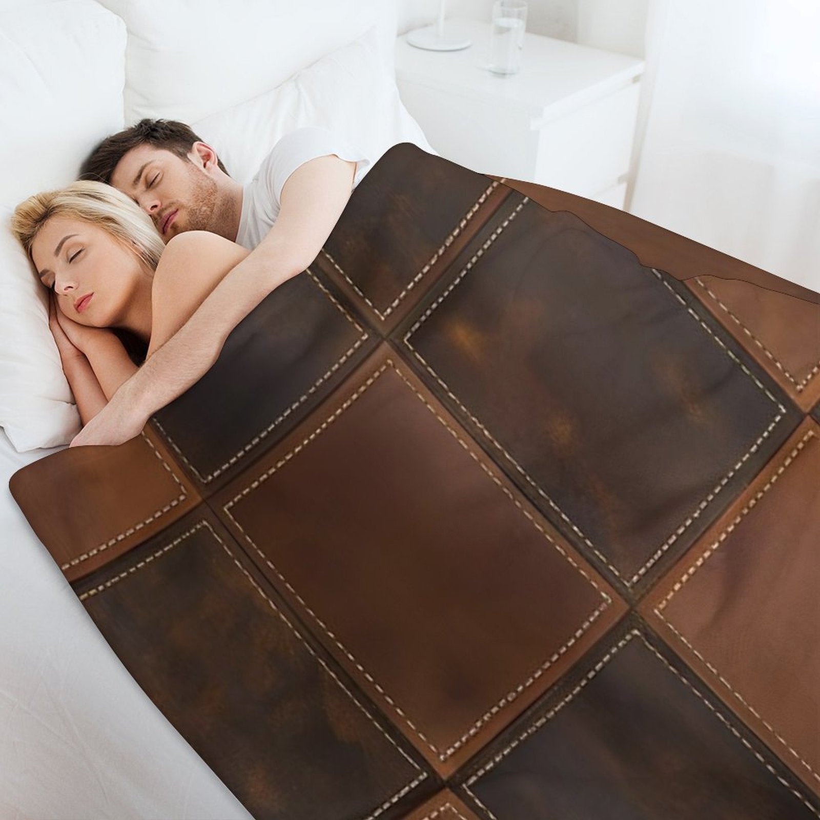 Distressed Leather Patchwork with Stitch Detail Velvety-soft Throw Blanket