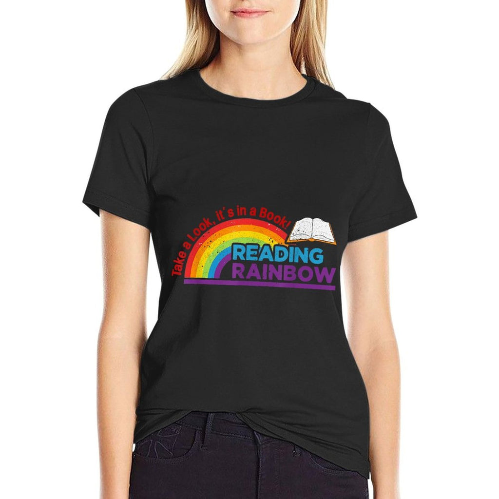 Take A Look Its In A Book Reading Book Vintage Rainbow  Tagless Design T-Shirt