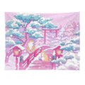 The Japanese Winter Shrine And Cute Cats Tapestry