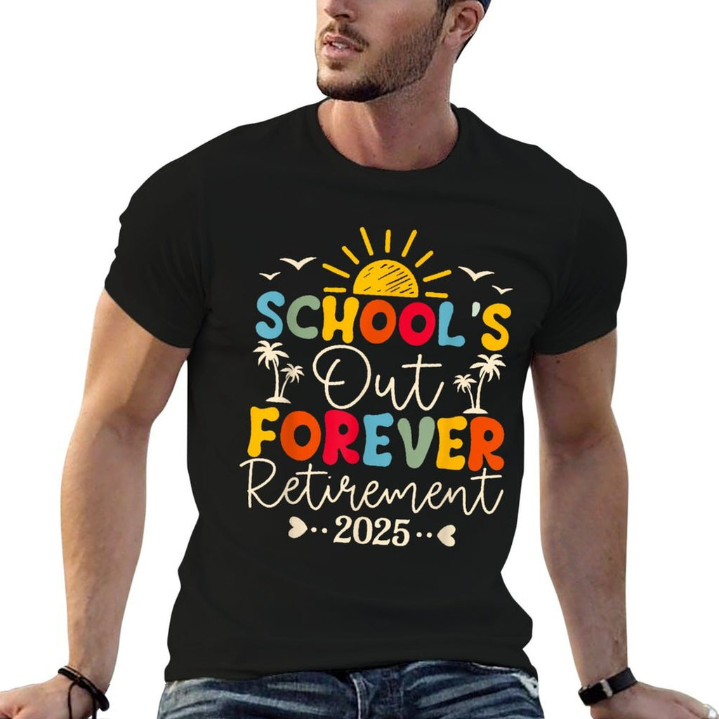 Groovy School's Out Forever Retirement 2025 Retired Teacher  Eco-friendly Material T-Shirt