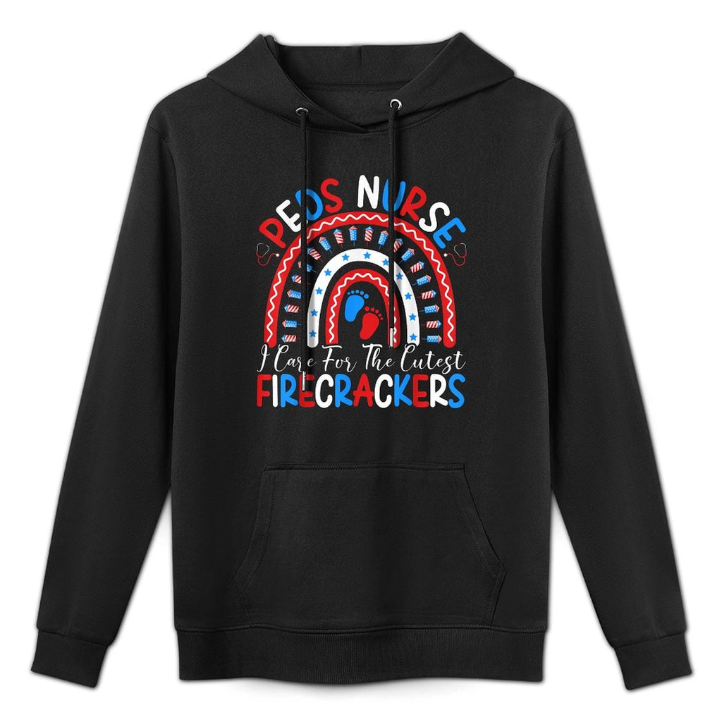 I Care For The Cutest Firecrackers 4th Of July PEDS Nurse Kangaroo Pocket Hoodie