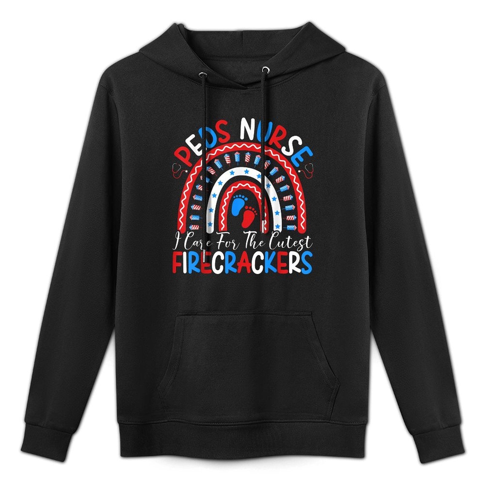 I Care For The Cutest Firecrackers 4th Of July PEDS Nurse Kangaroo Pocket Hoodie