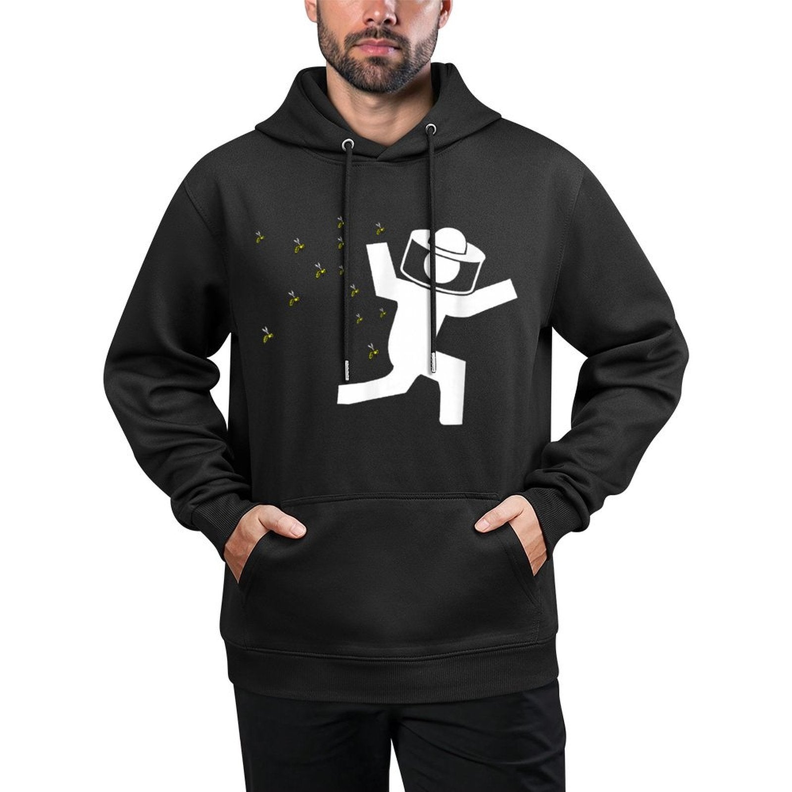 Beekeeper Chased by Bees Funny Running Beekeeper Medium-Weight Fabric Hoodie
