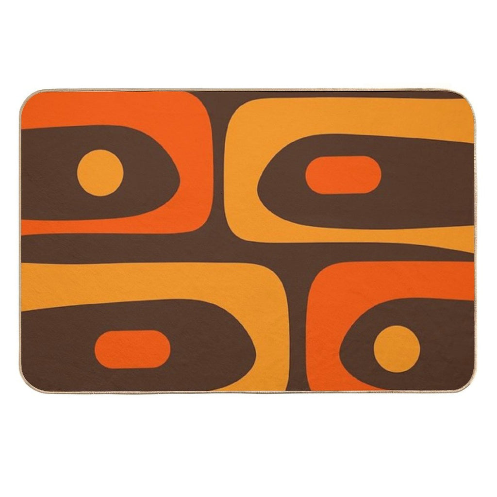 Mid-Century Modern Piquet Retro Minimalist Abstract in 70s Brown And Orange  Easy To Clean Bath Mat