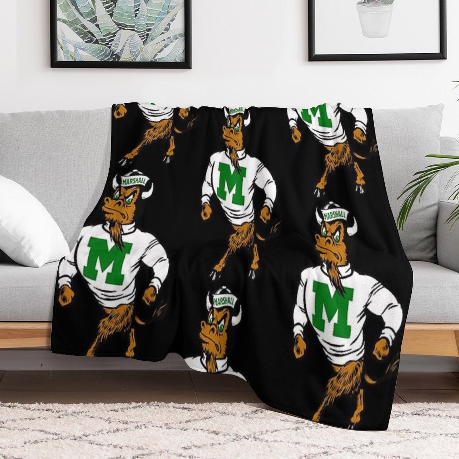 Marshal U. Vintage Retro Mascot Logo Easy Care Throw Blanket