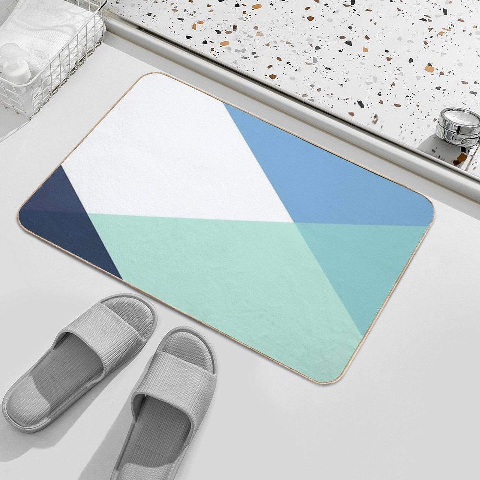 Geometrics - Seafoam & Blue Concrete  Easy Maintenance Bath Mat