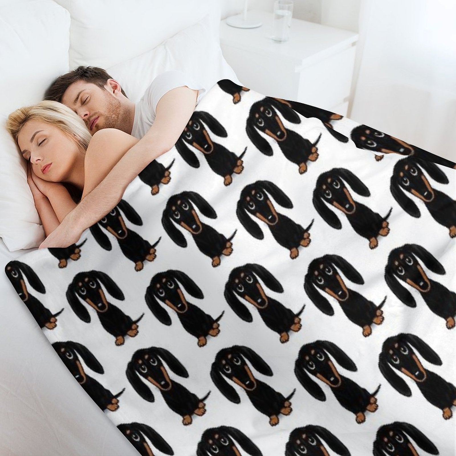 Cute Black And Tan Smooth Coated Dachshund Cartoon Dog Premium Throw Blanket